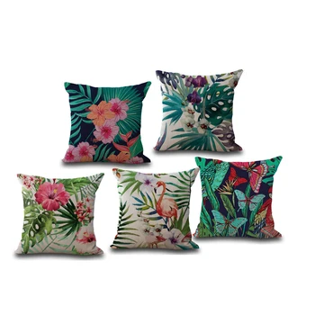 

Tropical plant palm leaf, butterfly, flower,Flamingo Printed Throw Pillow Floral Cushion Cover Decoration For Sofa Home