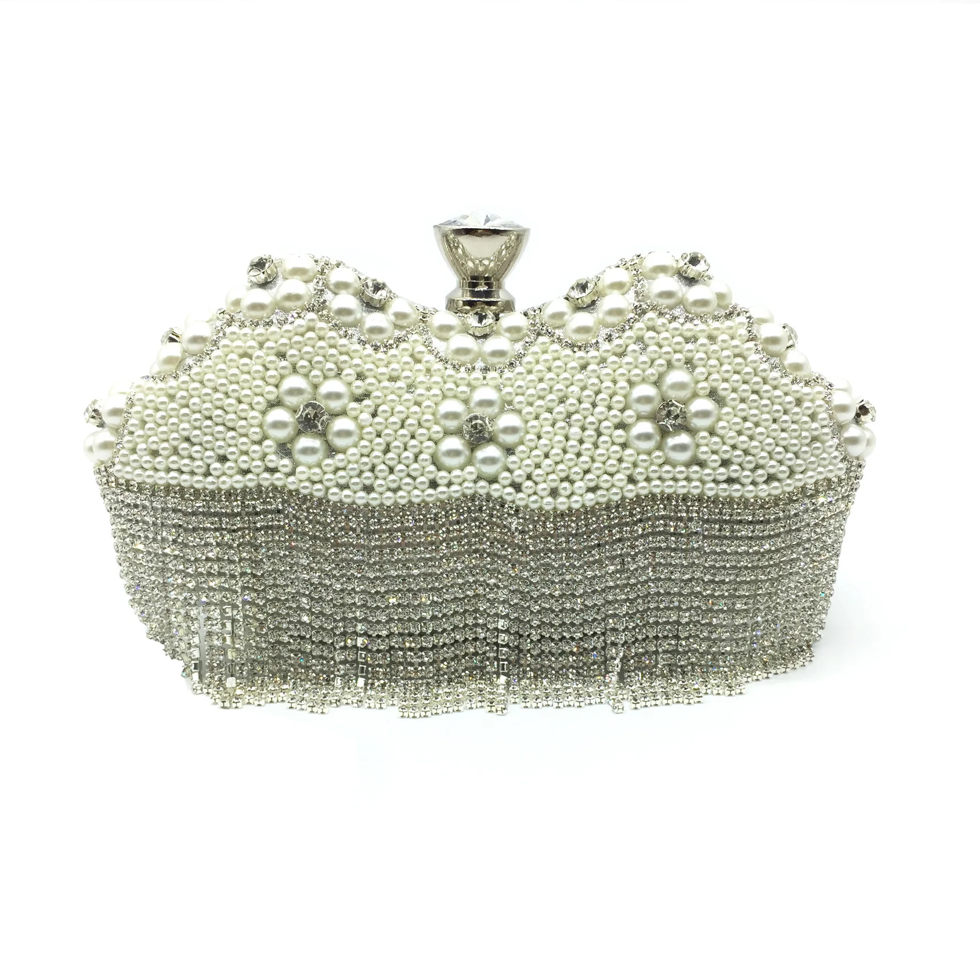 silver Серьги с жемчугом Роскошные кожаный вечерняя сумка клатч с кисточками модная сумка вечерние банкетные Сумка-клатч со стразами женские клатчи сумки на плечо сумка - Цвет: silver