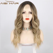 AISI HAIR Synthetic Ash Blonde Wig Long Wavy Wig For Women Middle Part Natural Heat Resistant Cosplay Wigs tanie tanio Włókno odporne na wysoką temperaturę CN (pochodzenie) Codziennego użytku FALISTE 180 średni rozmiar Contact customer service for any questions