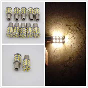 

10 X Warm White 27 SMD LED 1156 BA15S P21W 1141 RV Camper Trailer Interior Light Bulbs 12V 24V