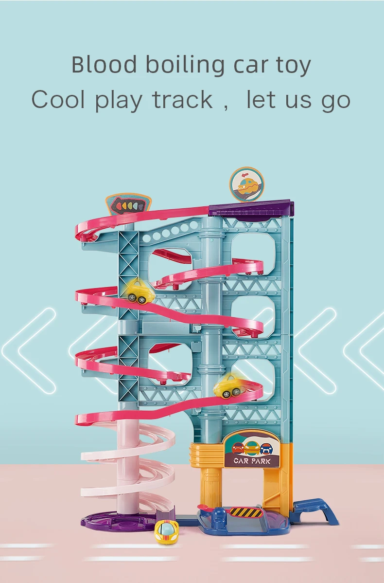 babycare Urban Construction Track Baby Toy Car Speed Pulley Toy Car Spiral Slide Toy Car for kids