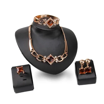 

New 4 parts necklace/bracelet/earrings/ring Wedding banquet cotume jewelry set attractive red gem exaggerated jewelry set