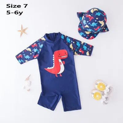 Dnosaur Size 7 Рыбы динозавра купальник Панама, пляжная одежда для купания для мальчиков, одежда для купания для девочек, защита от солнца-защита мультфильм отпуск пляжная одежда - Цвет: Dnosaur Size 7