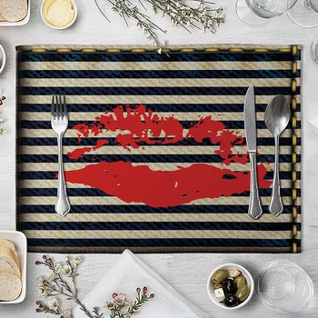 

Lipstick Print Stripes Geometry Placemats Coasters Minimalist Modern Fabric Dining Table Cushion Table Cover Western Food Placem