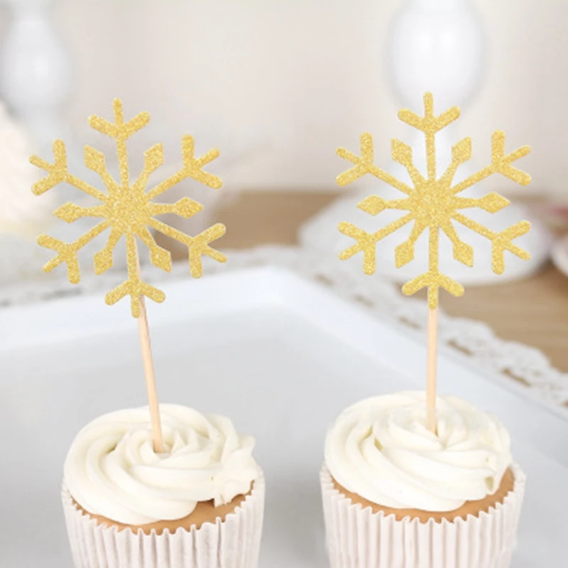 10 Piece Baking Cake Topper Happy Birthday Decoration Card Winter Snowflake Toothpick Party Cupcake Decorations supplies | Дом и сад