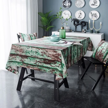 

Table Cloth Retro Creative Simulation Wood Grain Green Paint Printed Table Cover Minimalist Living Room Tablecloth