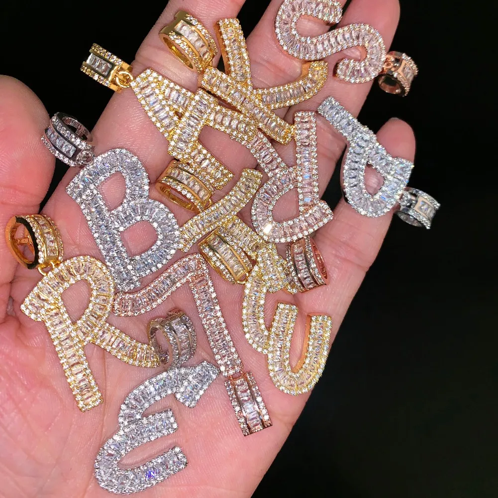 Кулон с надписью «Iced Out buette» и инициалами для мужчин и женщин в стиле хип-хоп, Позолоченное серебряное покрытие, шикарная цепочка с фианитами, ожерелье, ювелирное изделие