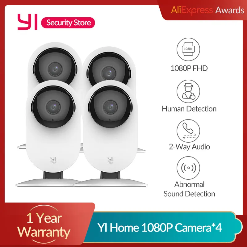 YI 4PCS Home Camera 1080P  AI+ Functions Human Detection Night Vision IP Bayby Monitor WIFI Cam CCTV YI Cloud  SD Card Storage