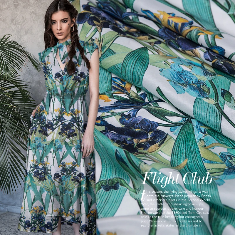 

50cm Spring Whispers Summer Silk 02 Crepe De Chine Fabric Plant Floral Print DIY Woman's Dress and Silk Fabric Scarf Shawl