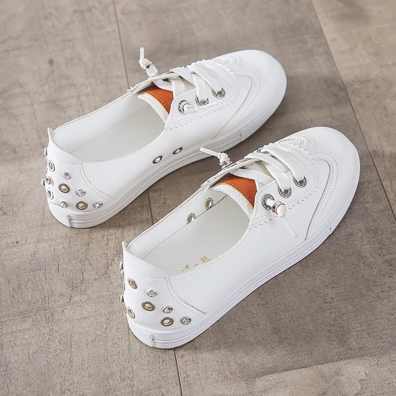 Кроссовки женские из натуральной кожи на шнуровке дышащие Вулканизированная