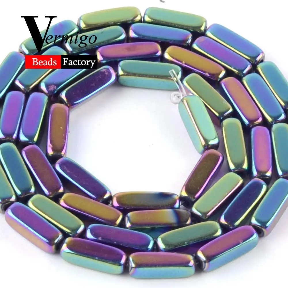 Cuboid форма Серебро Золото Синий натуральные бусины из гематита для самостоятельного изготовления ювелирных изделий ожерелье браслет с бисерными вставками 2*4/3*5 мм 15" - Color: Multicolor