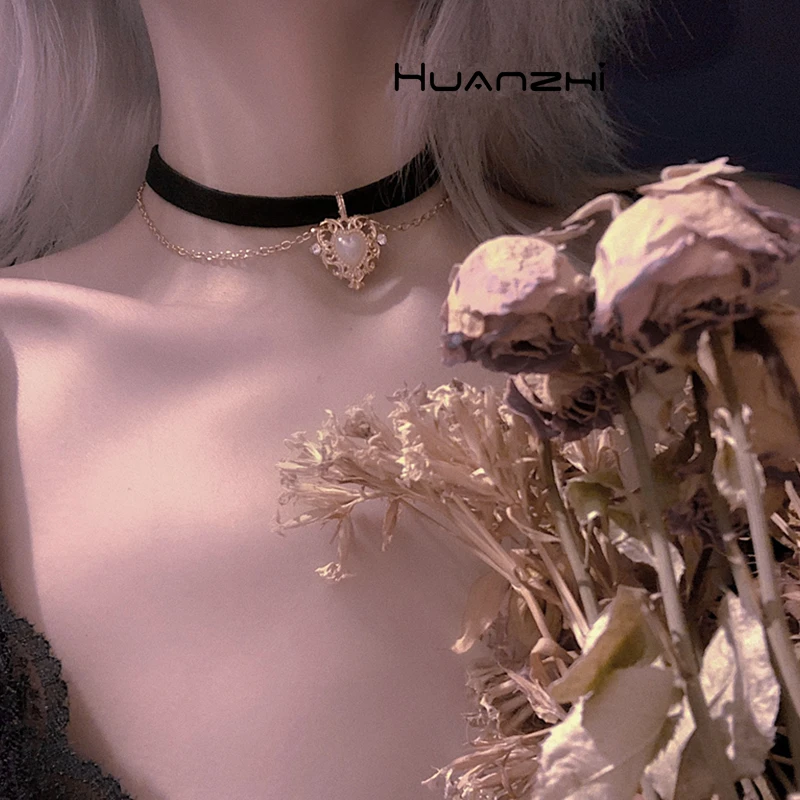 HZ винтажное бархатное черное колье с подвеской в виде сердца, имитация жемчуга, короткая цепочка, ожерелье для женщин и девушек, подарки, вечерние