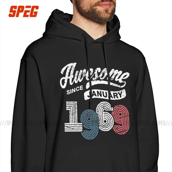 

Man Awesome Since January 1969 Vintage 50th Birthday Hoodies Printing Cotton 50 Years Old Sweatshirt Funny Pullovers