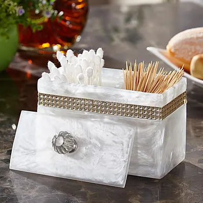 

Imitation Diamond Cotton Swab Jar White Resin Toothpick Holder Multi-grid Toothpick Container Table Toothpick Storage Box Tooth