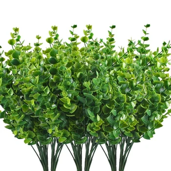 

Artificial Shrubs Bushes Eucalyptus Leaves Fake Green Plants Wedding Garden Verandah Centerpieces Arrangements 10 Pcs