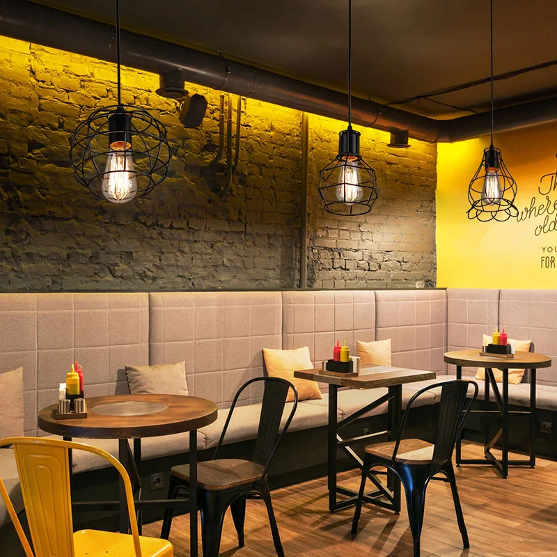 E27 Led Vintage Cage Pendant Lights Indoor Lighting Retro Light Fixture Pendant Lamps For Living Room Decor For Kitchen Lamp