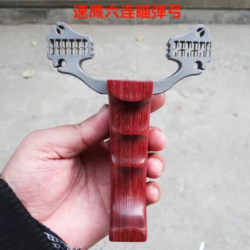 

Wooden Handle Stainless Steel Grabbed Card Ball Hairband Slingshot Outdoor Metalware Super Hawk Six Aiming S