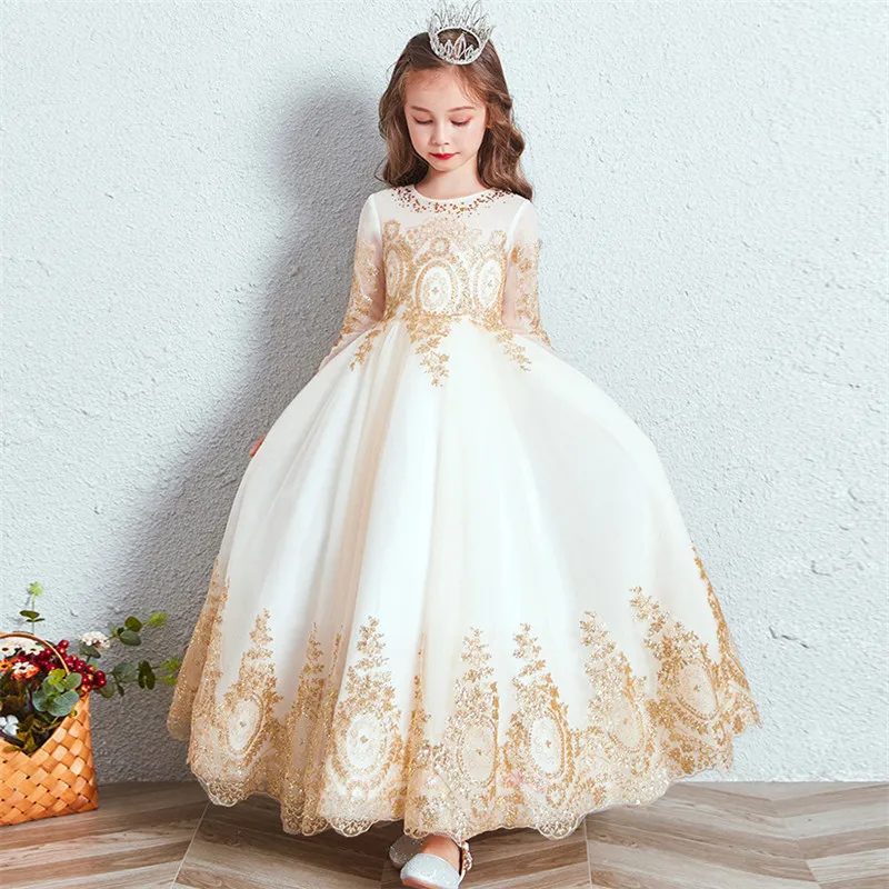 as pic long dress Роскошное пышное платье принцессы с блестками для девочек на день рождения, свадьбу, вечеринку; Детские элегантные вечерние платья для выпускного вечера - Цвет: as pic long dress