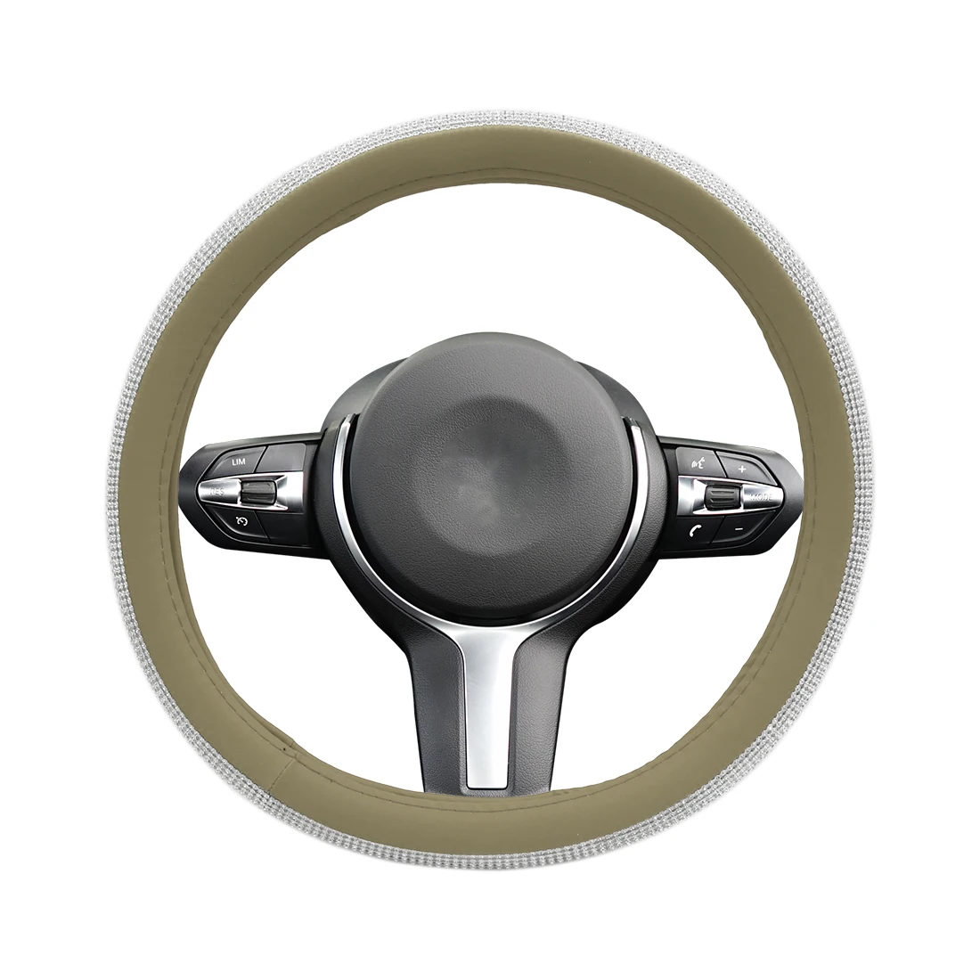 Beige White Uxcell 1" 38 см Универсальный искусственная кожа Чехол рулевого колеса автомобиля против скольжения с Bling белые стразы - Название цвета: Beige White