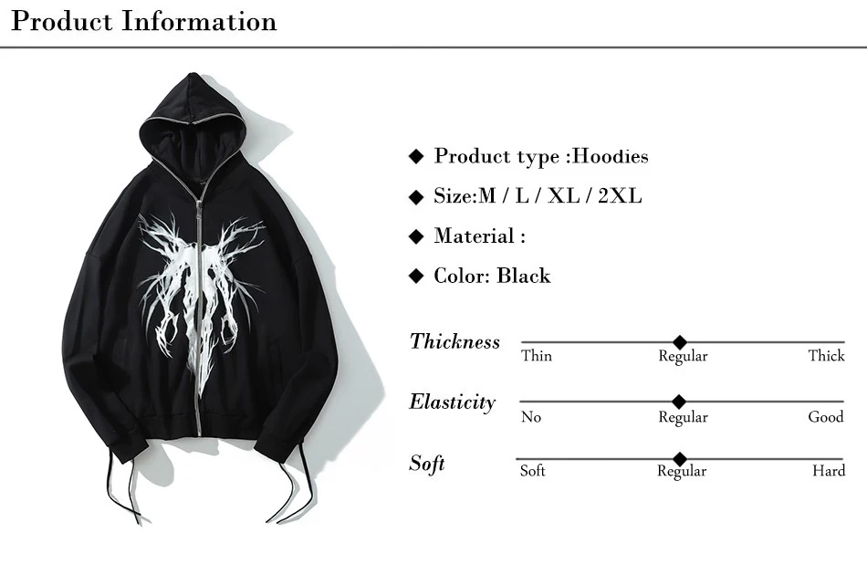 white hoodie Punk Gothic Letter Print Hoddie Y2k For Men Full Zip Hoodie Women Sudaderas Hombre Unisex Hooded Jackets New trendy hoodies for women