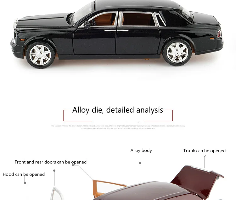 1/24 Rolls Royce Phantom литая под давлением Модель автомобиля игрушки металлический автомобиль Игрушечная модель автомобиля черная удлиненная коллекция лимузина 6 дверей