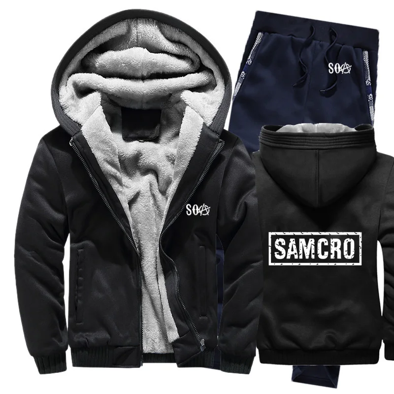 SOA Sons of толстовки анархия мужской костюм зимний флисовый утепленный теплый свитер на молнии мужские толстовки SAMCRO куртка+ штаны комплекты из 2 предметов