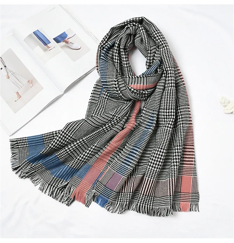 2 Cashmere Knitted Scarf Women Winter Elegant Scarf Plaid Print Warm Long Warm Design Scarves Shawls Neck Wrap Ladies Dropshipping - Цвет: 2