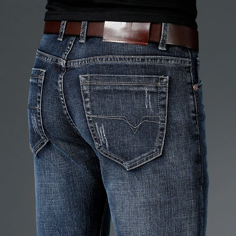 Pantalones vaqueros clásicos elásticos para hombre, Jeans largos ajustados, informales, a la moda, color azul, primavera 2021, 2039