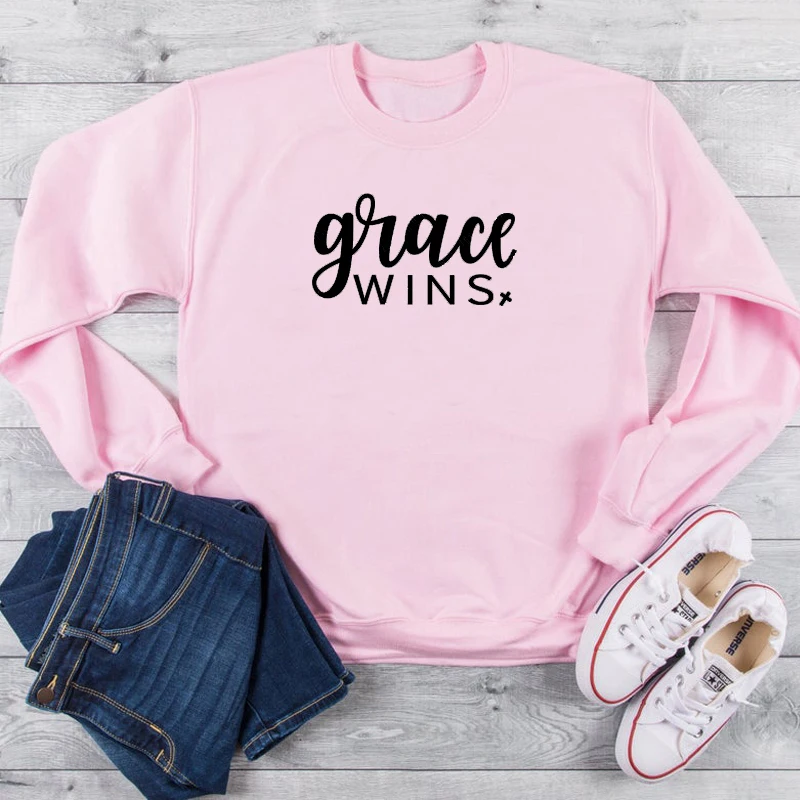 Грация wins cross графическая вера в Иисуса, христианская Библейская, для крещения, унисекс, женская модная толстовка, Молодежные хипстерские пуловеры, хлопковые топы