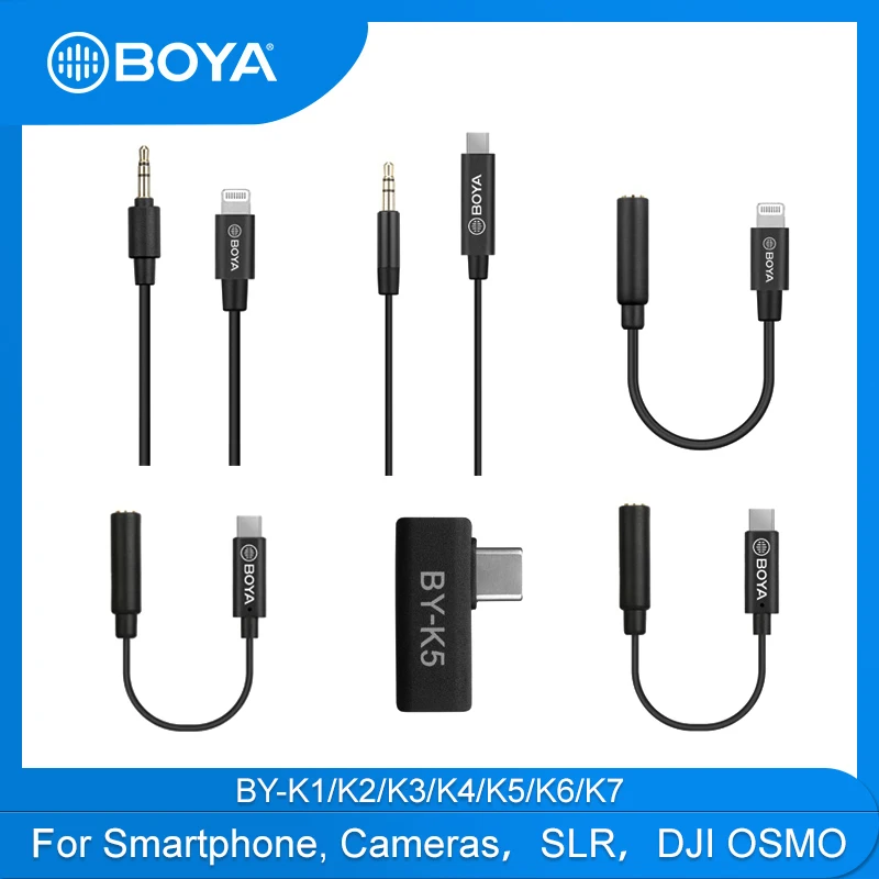 

BOYA BY-K серии 3,5 мм TRRS к Lightning/Type-c/ OSMO Apple Android телефонный аудиокабель для микрофона, смартфона, Удлинительный кабель
