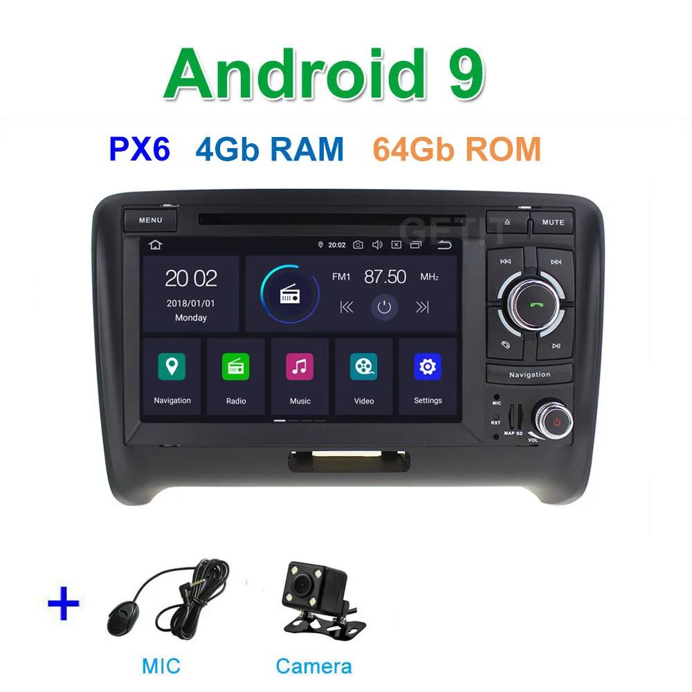 DSP 64G PX6 Android 9 автомобильный DVD видео стерео радиоплеер gps навигация для AUDI TT MK2(2006 - Цвет: PX6 4G CAMERA