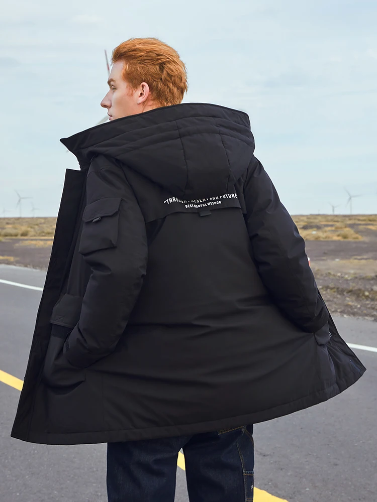 Pioneer Camp Winter Men Long Down Jacket Duck Thick Hooded Causal Pocket Warm Coats for Male AYR901561