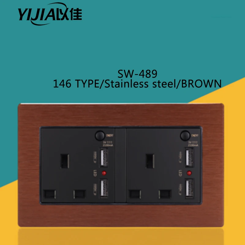 YIJIA Британский стандарт 86*86 мм/146*86 мм 13A разъем 86/146 типа 110-250 В розетки pc/нержавеющая сталь/стеклянная панель розетка для дома