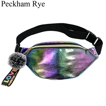 

Women's Chest Belt Bag Ladies Waist Bag Leather Fanny Pack Pu Laser Rainbow Purse Waterproof Sport Phone Bags Waist Pack Nerka