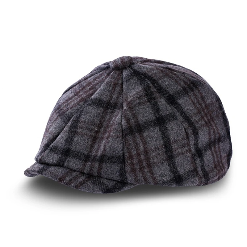 Male Winter Felt Ivy Caps Women Restore Plaid Wool Flat Caps Men Large Size Beret Hats 56-59cm 59-62cm