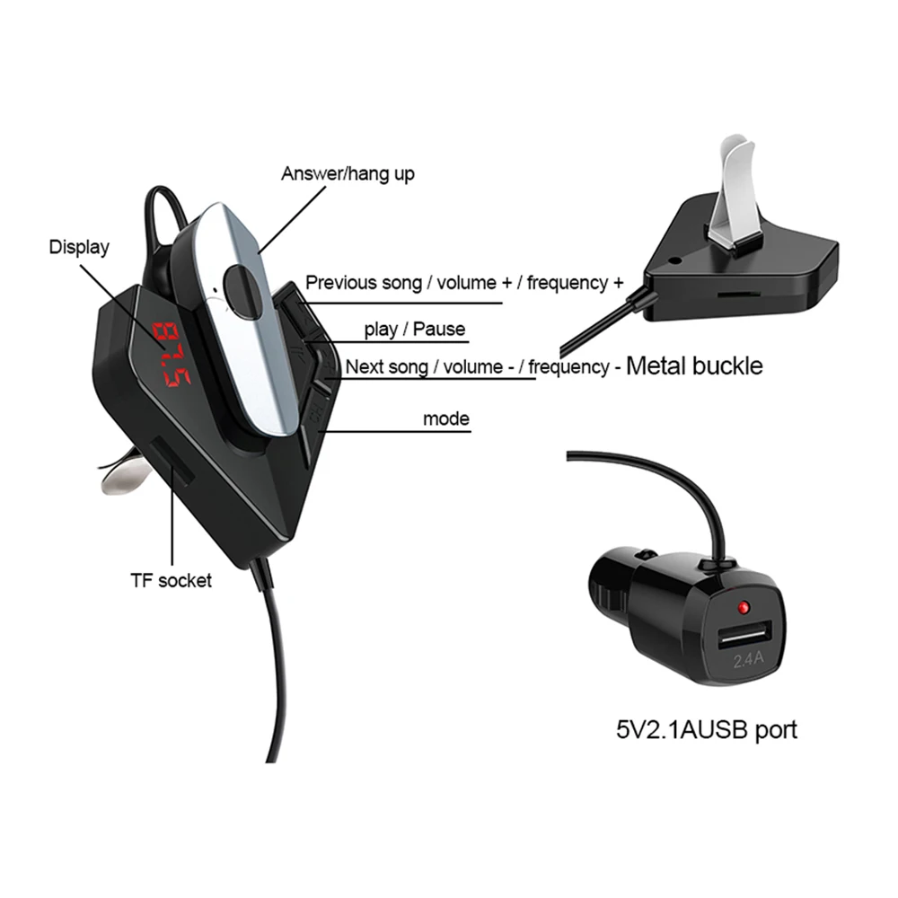 AOSHIKE QC 3.1A FM передатчик Bluetooth V5.0 EDR Handsfree Dual USB Автомобильное зарядное устройство mp3