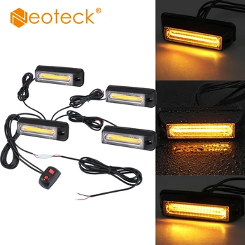 

Neoteck 4 Pcs Flashing Light with mounting bracket Emergency Strobe Flashing Warning Light 9cm COB 12V 24V 8W High Power
