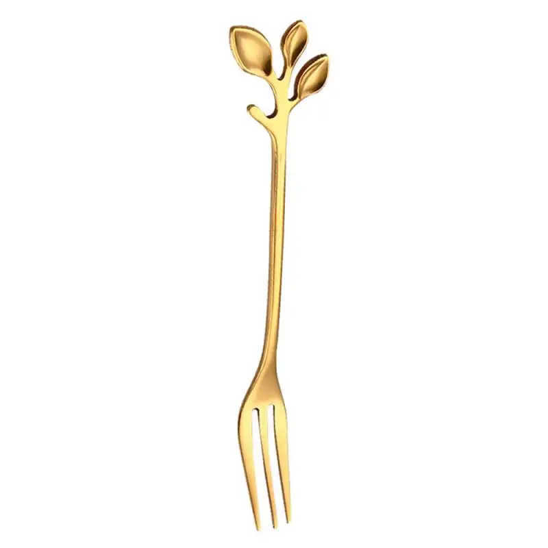 gold fork Ложка из нержавеющей стали, креативные ветви, ложки в виде листьев/вилка, ложка для размешивания кофе, рождественский подарок, кухонные аксессуары, посуда - Цвет: gold fork