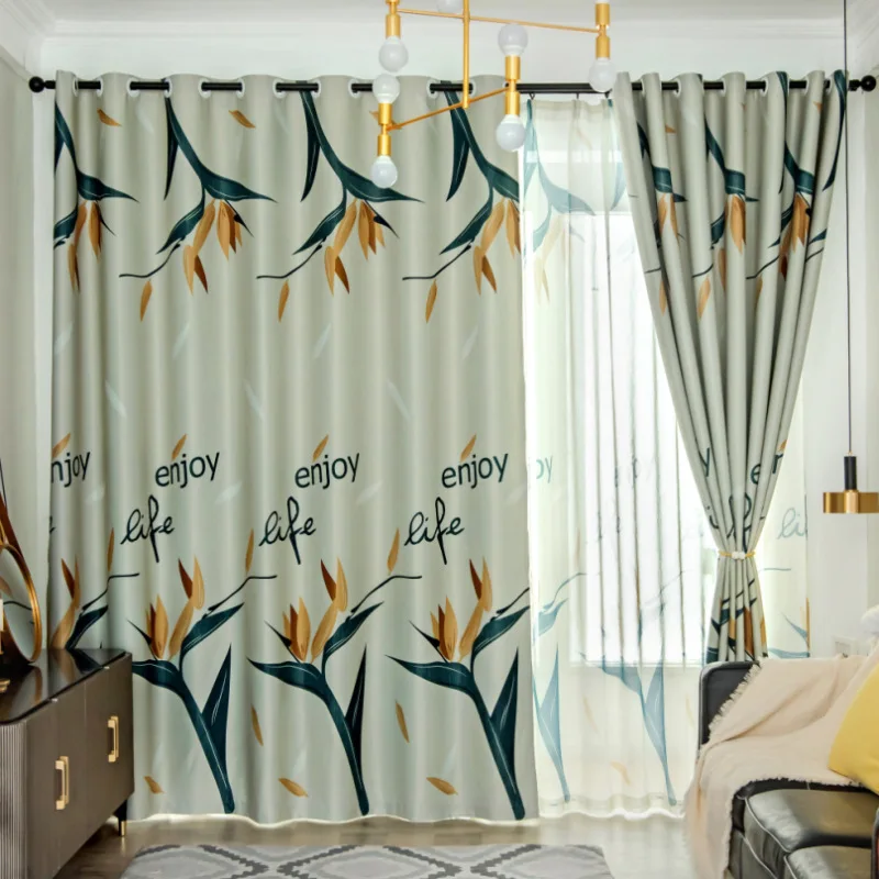 Grey Floral Printed Curtains for Living Room Bedroom Thermal Insulated Gray Flowers Pattern Patio Gazebo Treatment Drapes | Дом и сад
