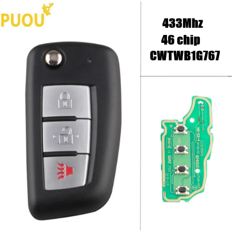 

3 Buttons Replacement Flip Remote Key 433MHz PCF7961M for Nissan Rogue 2014-2018 CWTWB1G767 TWB1G767 28268-4CB1A