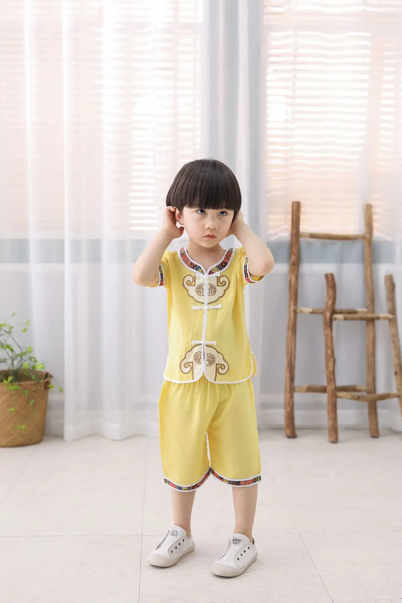 Summer New Style Chinese-style Childrenswear Short Sleeve Set Children Chinese Costume Chinese Clothing Good Luck Cotton BOY'S
