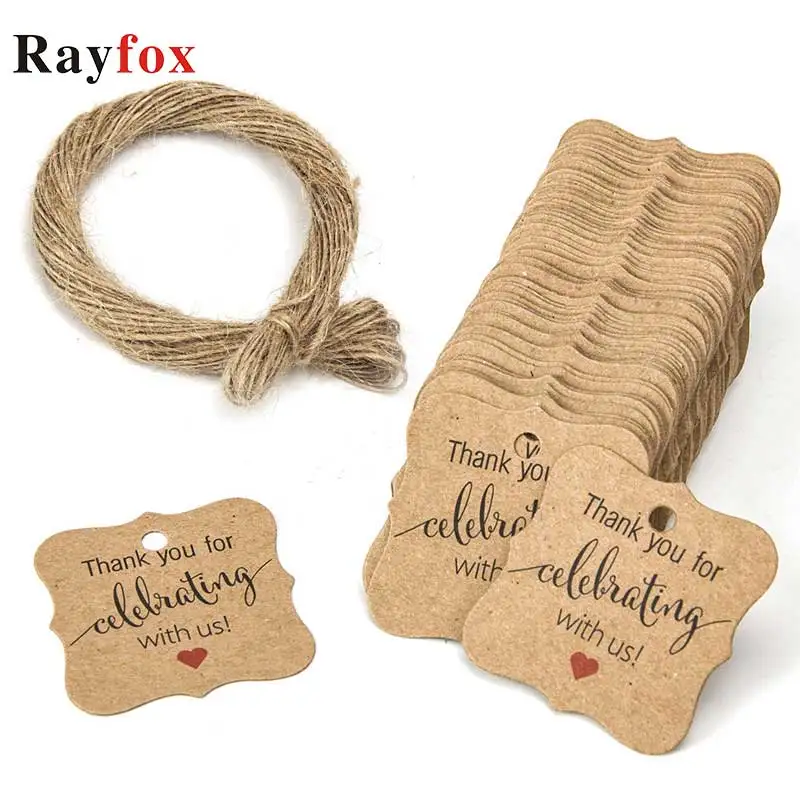 

100pcs Thank You For Celebrating With Us Kraft Paper Tag Baby Shower Gift Tags Packaging Birthday Party Kids DIY Candy Box Label