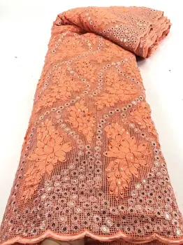 

Latest orange party dress material party mesh cloth French net lace fabric for dress PAN472(5yards/lot)