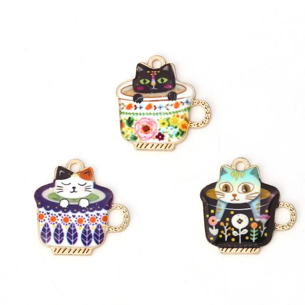 

DoreenBeads Zinc Based Alloy Pendant Cup Gold Metal Multicolor Cat Enamel Charms Fashion Jewelry DIY Findings 23mm x 23mm, 2 PCs