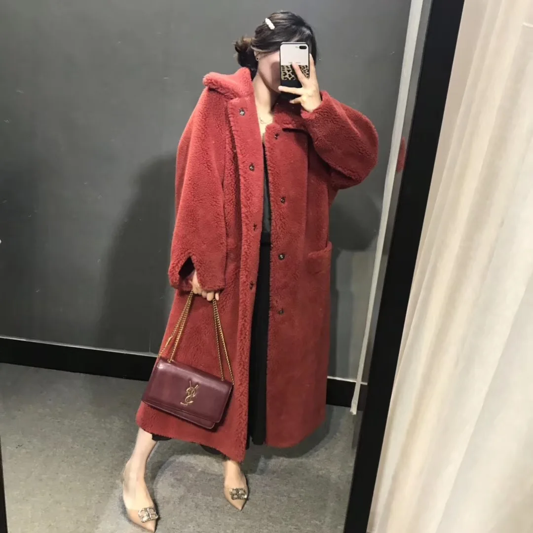 

Fur particle wool shearling coat women's wool lamb long coat particle wool coat