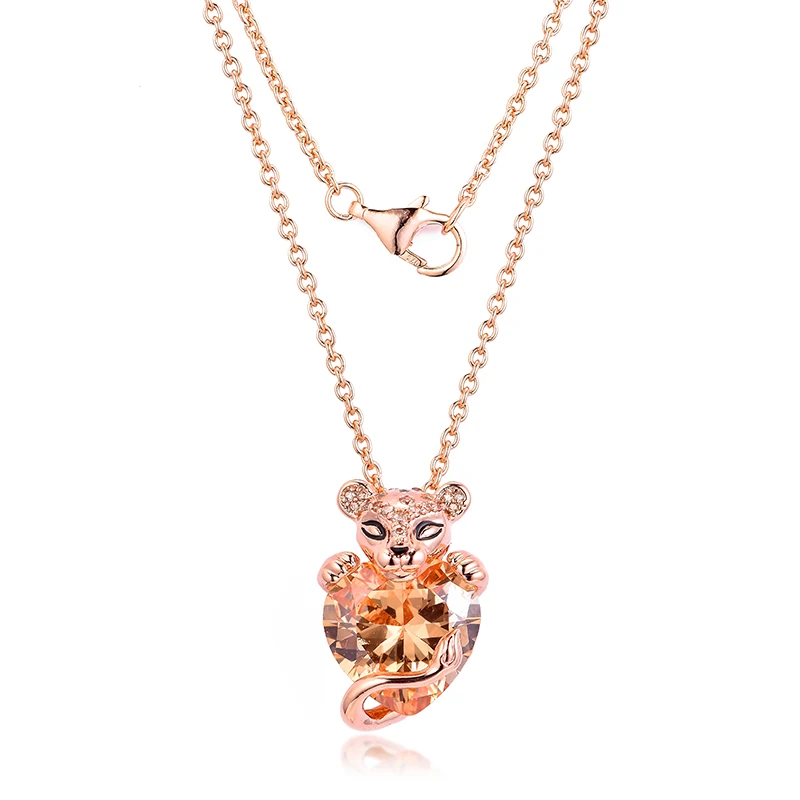 

Rose Sparkling Lion Princess Heart Pendant Necklaces 100% 925 Sterling Silver Jewelry Free Shipping