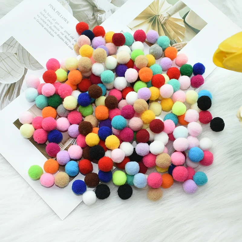 100pcs 15/20/25mm Fluffy Soft Pompom Ball DIY Handmade Kid Toy Doll Garment Sewing Material Color Pom Poms Decor Supplies Crafts