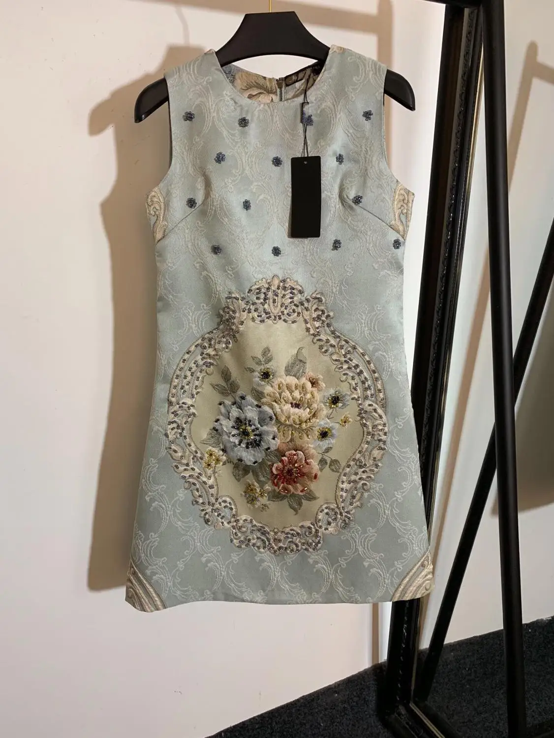 

Plus Size XL Clothes Women 2019 Cotton Blue Autumn Dress Vintage Style Sleeveless Embroidery Diamonds Dress