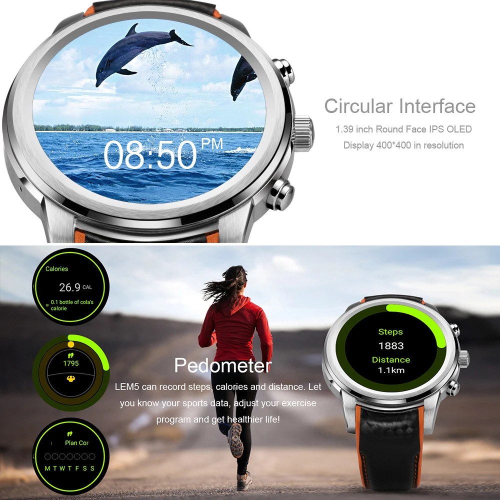 LEM5 Pro мужские умные часы GPS Bluetooth Wi-Fi smartwatch Поддержка карты метр шаг сердечного ритма жизни водонепроницаемые спортивные часы