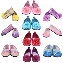 Chaussures de poupée en toile de 7cm pour bébé, bottes américaines de 18 pouces et 43cm pour nouveau né, jouet de fille Og 1/3 BJD à paillettes, notre génération 